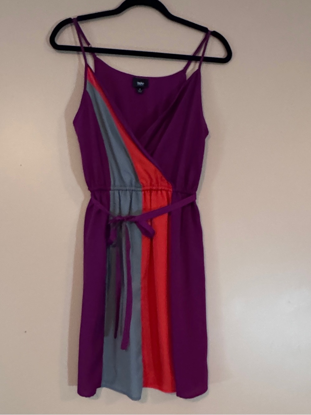 NWOT Purple Colorblock Sleeveless Tie-Waist Dress